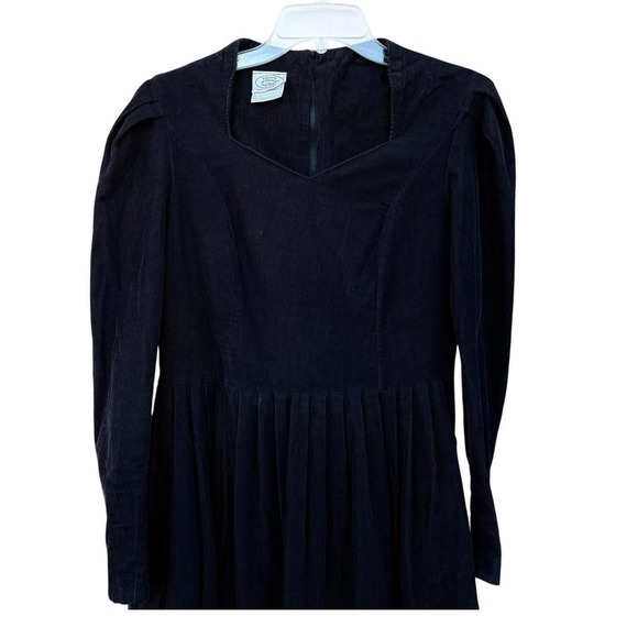 Laura Ashley Black Corduroy Long Puff Sleeve Midi Dress Size 10 Romantic Cottage - Picture 5 of 16
